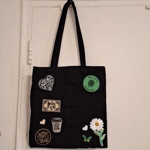Black hand patched designed Tote Bag